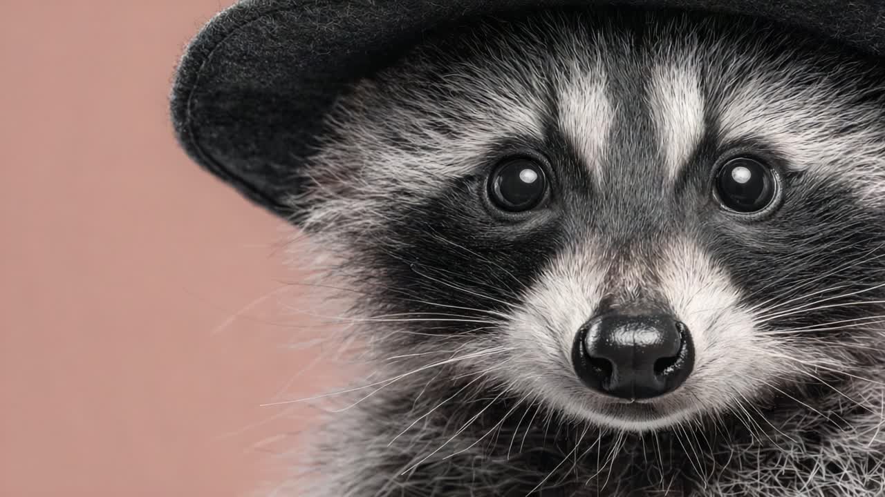 A Charming Raccoon Wearing a Stylish Hat Captured in Two Frames: A Playful and Whimsical Portrait of Nature's Adorable Trickster