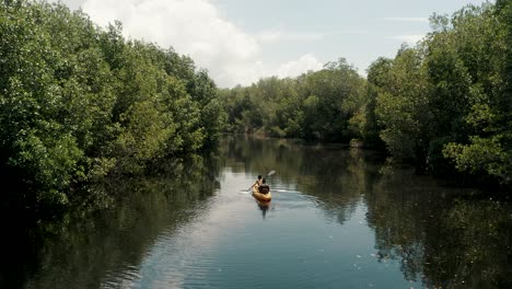 people riding a kayak boat on mangrove tour near el paredón in escuintla, guatemala