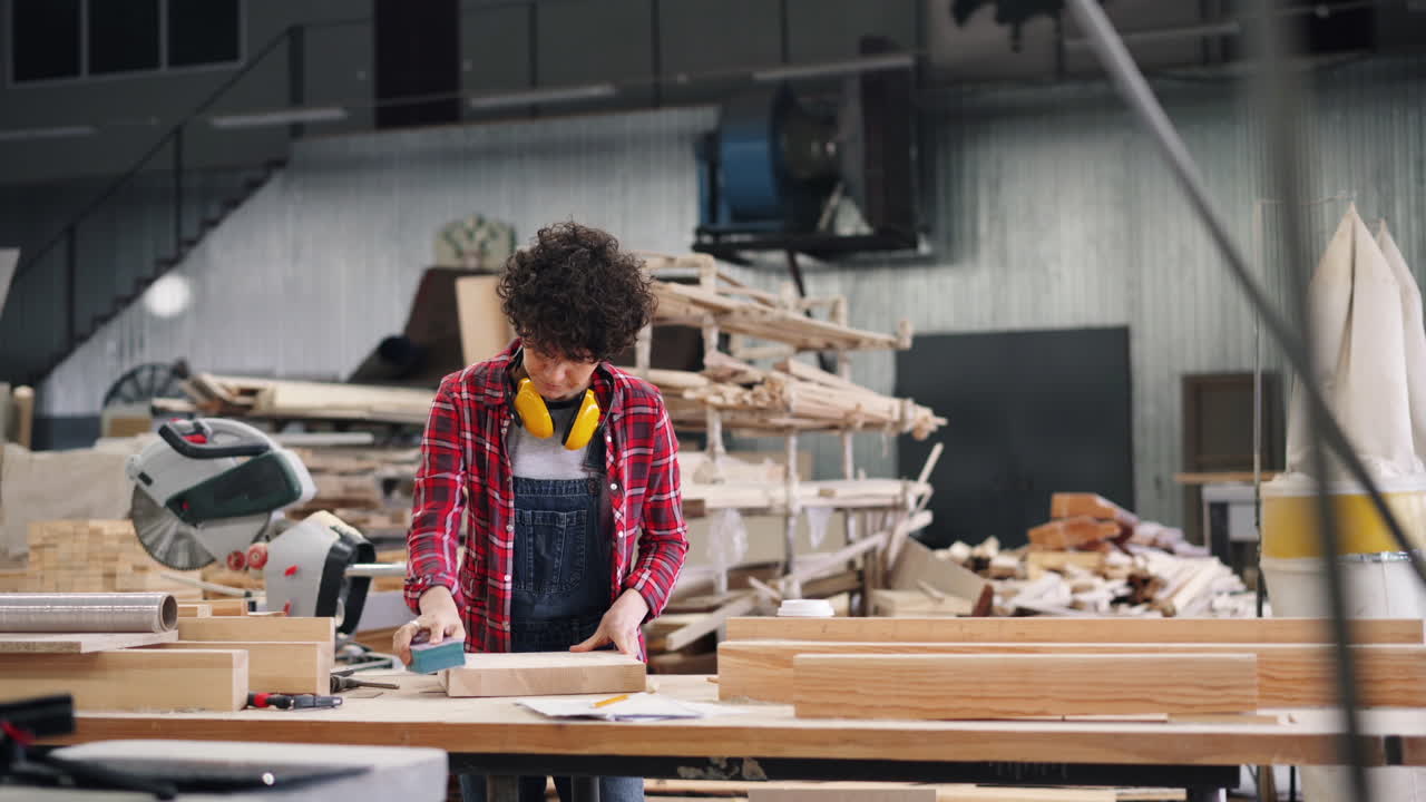 Woman Woodworker in Workshop