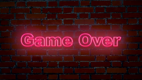 game over illuminated neon sign on brick wall background