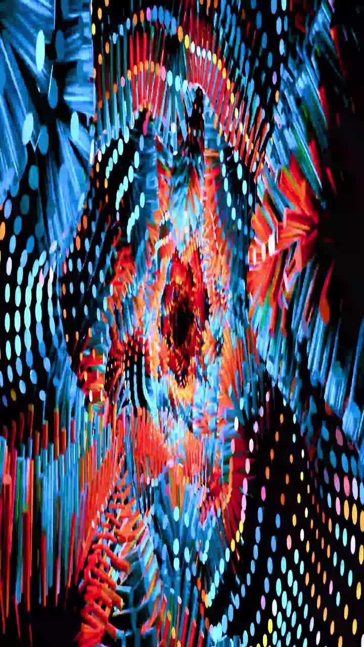 Vibrant Abstract Kaleidoscope Tunnel with Geometric Patterns