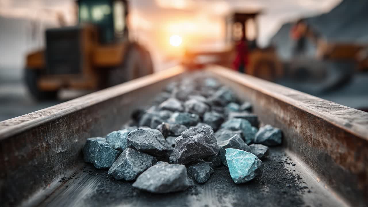 A Glimpse into the World of Mining: Heavy Machinery and Raw Materials at Dusk