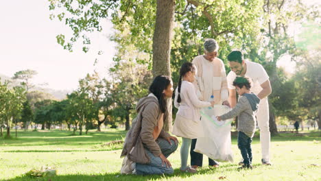 happy family, volunteer and cleaning park for eco