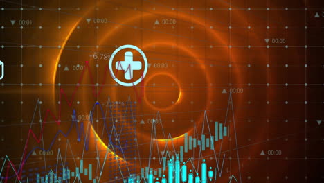 animación de procesamiento de datos digitales sobre escaneo de alcance en fondo oscuro
