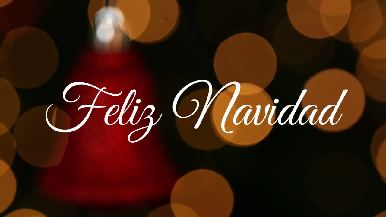 animación de feliz navidad felicitaciones de navidad texto sobre la decoración de la campana roja de navidad