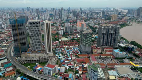 aerial view of phnom penh, cambodia: a city of skyscrapers and urban development