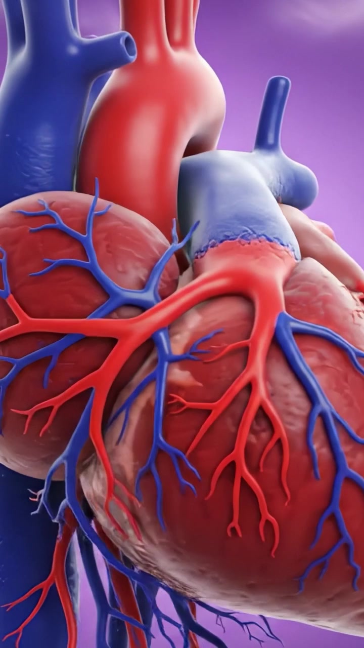 Detailed Anatomical Representation of the Human Heart Showing Arteries, Veins, and Vascular Structure in a Vivid 3D Visualization Context