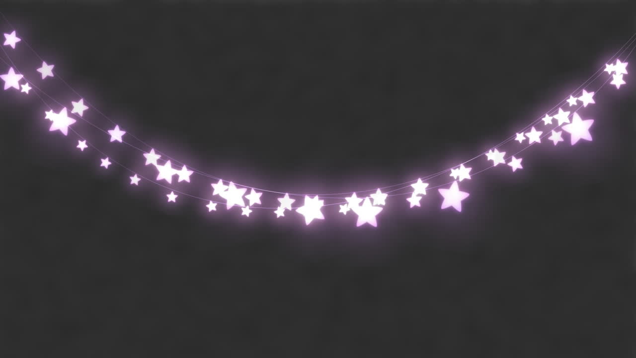 Animation of star shaped fairy lights with copy space on grey background
