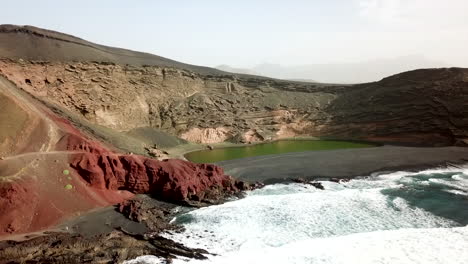 aerial video footage of the green lagoon at el golfo, lanzarote