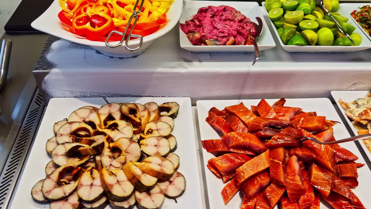 Colorful buffet display in Sharm El-Sheikh showcasing fresh local cuisine