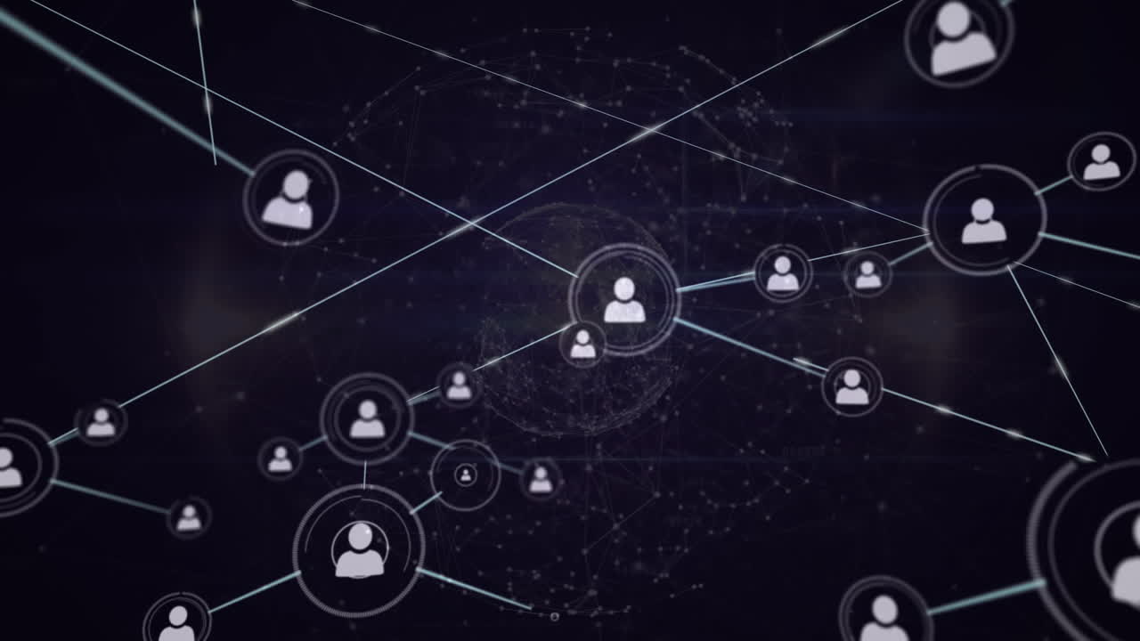Animation of network of connections over globe on black background