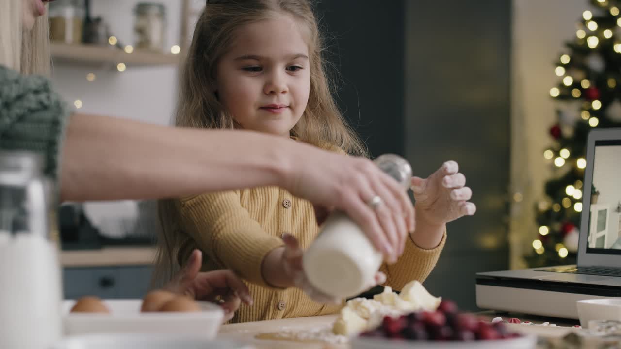 Video of Christmas baking and having video conference