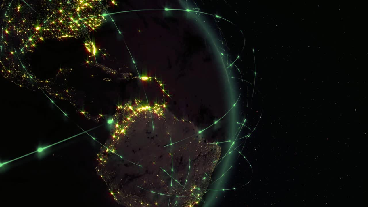 Global Network Connections Spanning Across Earth at Night