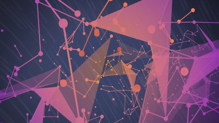 Animation of purple plexus networks and light trails against blue background