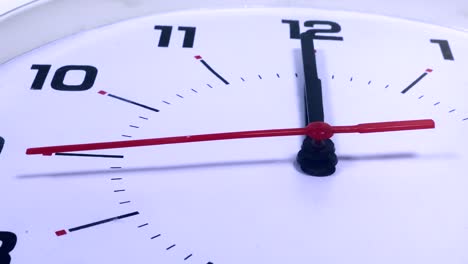 video footage of a wall clock with twelve oclock and a red ticking arrow. professional shot in 4k resolution