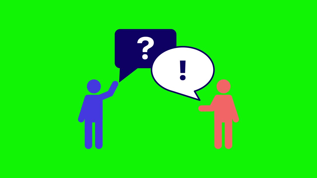 질문표와 호평표가 있는 두 개의 문자의 4k 비디오.