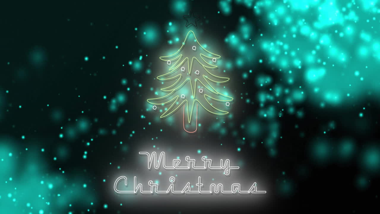 Animation of merry christmas text over light spots on black background