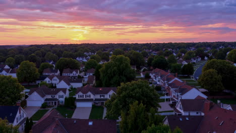 sunset over suburbs