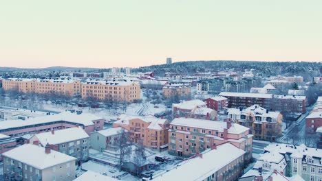 aerial dolly zoom over östersund city in sweden