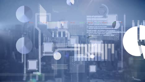 animación del procesamiento de datos y el escaneo de alcance sobre el paisaje urbano
