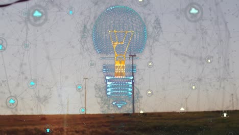 Animation of light bulb and data processing with connections