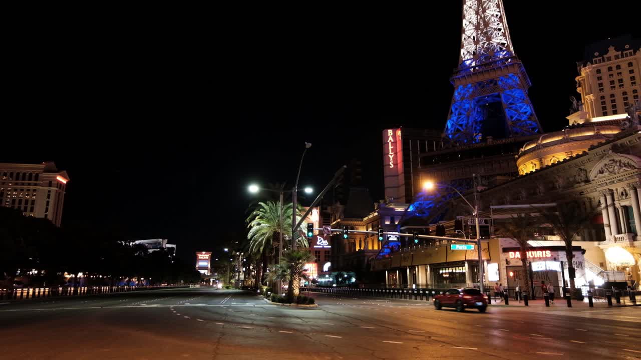 Nighttime View of the Las Vegas Strip Featuring the Eiffel Tower Replica at Paris Las Vegas