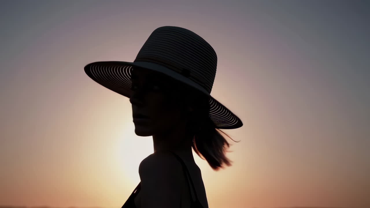 Elegant Woman in Hat Silhouette at Sunset
