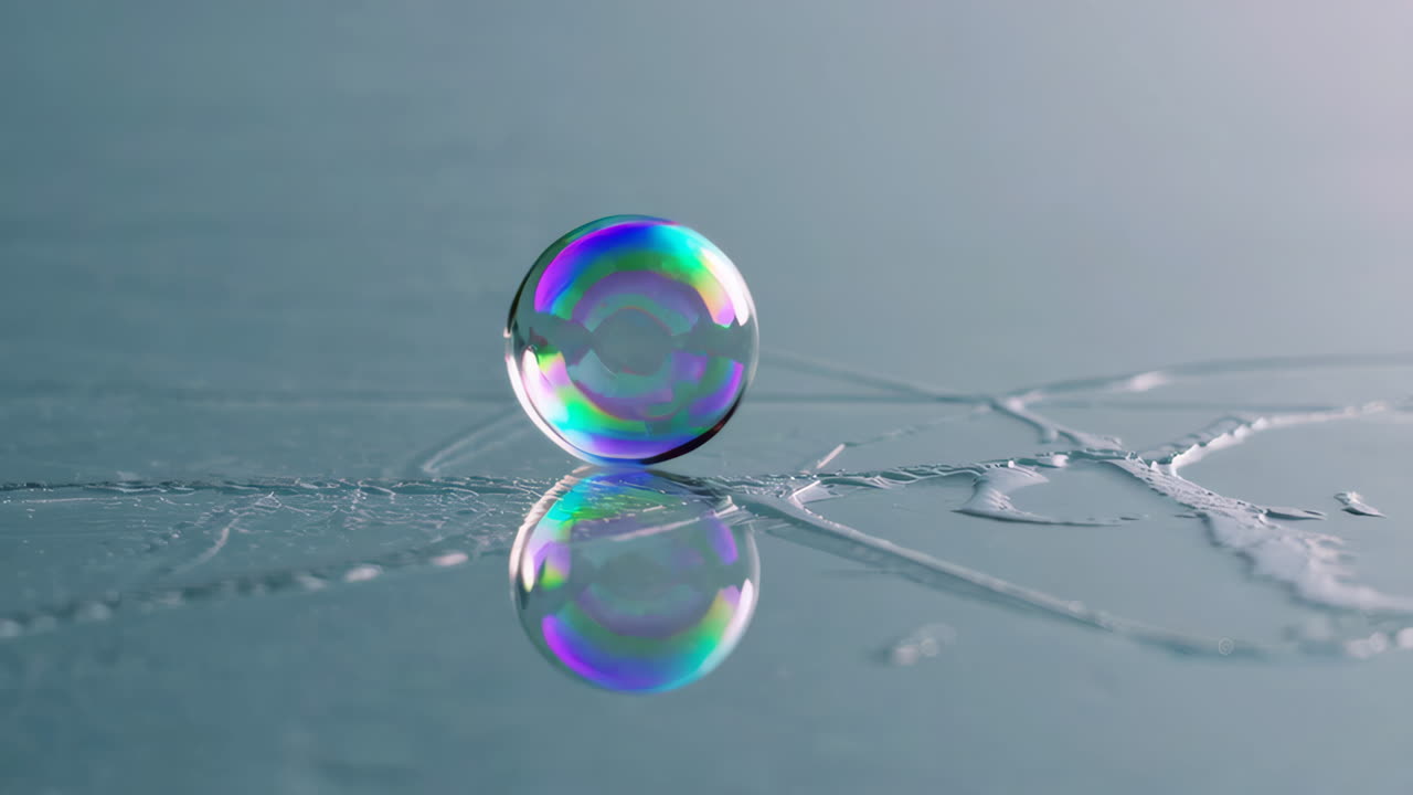 반사와 함께 떠다니는 비누 거품