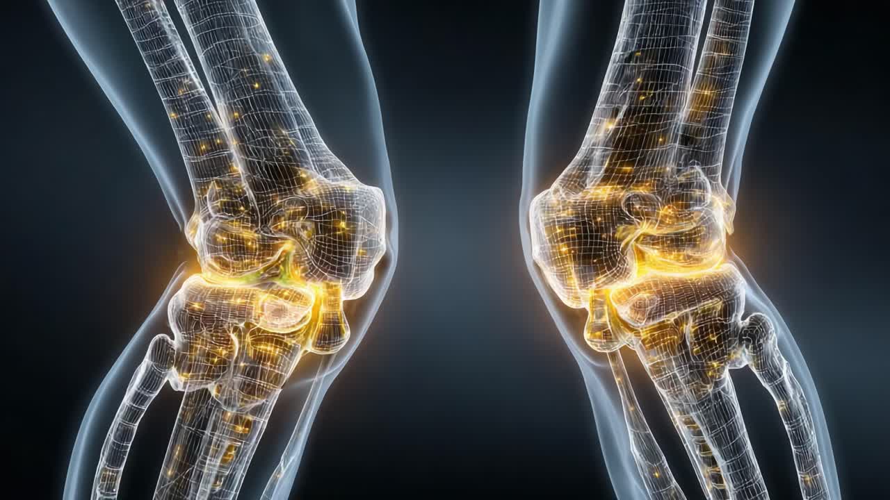 A Detailed Visualization of Human Knees: Highlighting Joint Structure and Functionality Through 3D Imaging Technology with Glowing Indicators