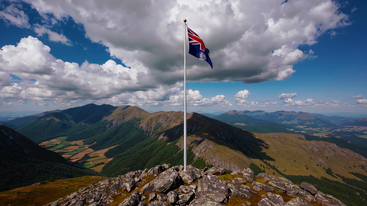 New Zealand Flag on Mountain Summit