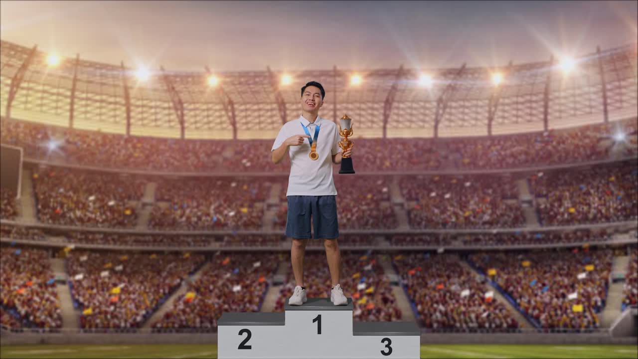 campeón en el podio