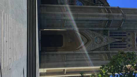tilt-up vertical shot of good shepherd cathedral in san sebastián on a sunny tilt up vertical view of the good shepherd cathedral in san sebastián on a sunny day