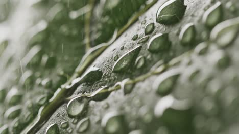 Micro-video-of-close-up-of-leaves-and-water-drops-with-copy-space