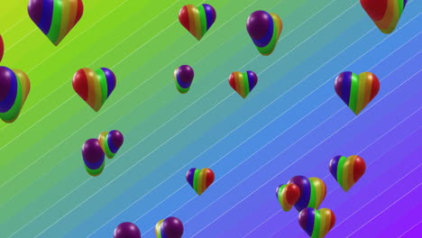 animación de corazones arco iris moviéndose en un fondo colorido.