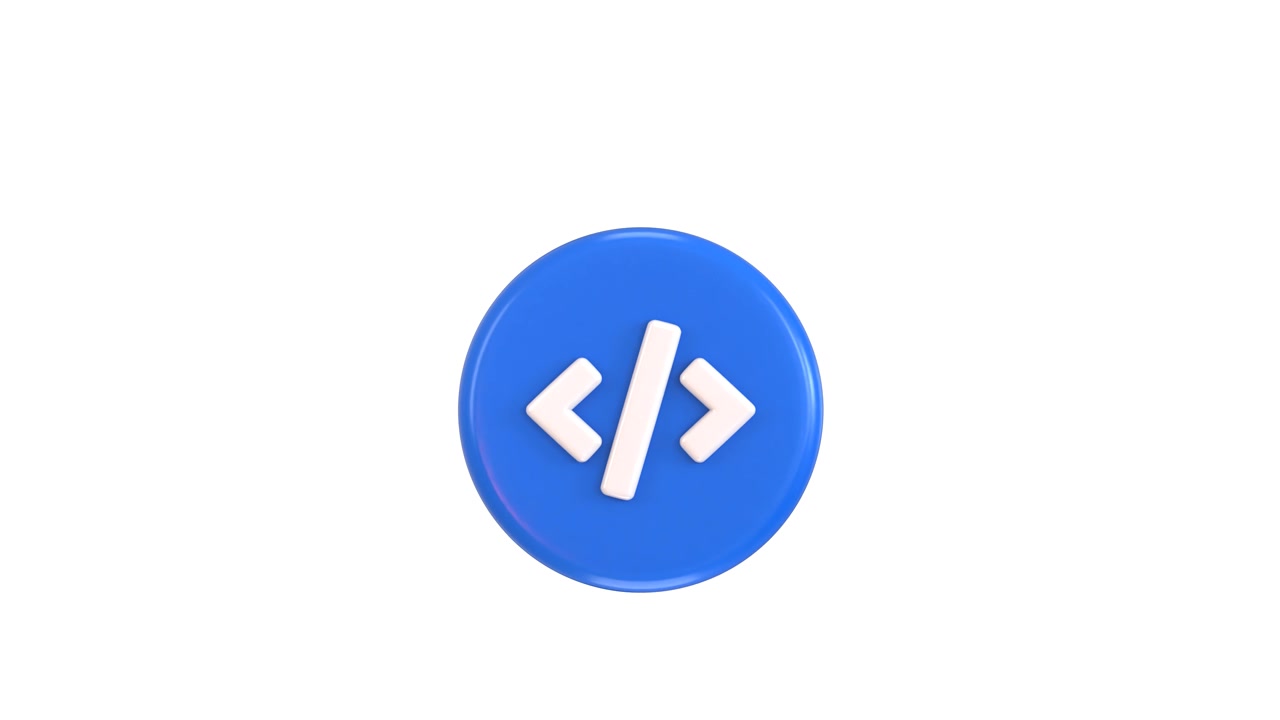 3D Rotating Blue Coding Icon on White Background
