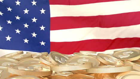 animation of us flag waving over gold coins