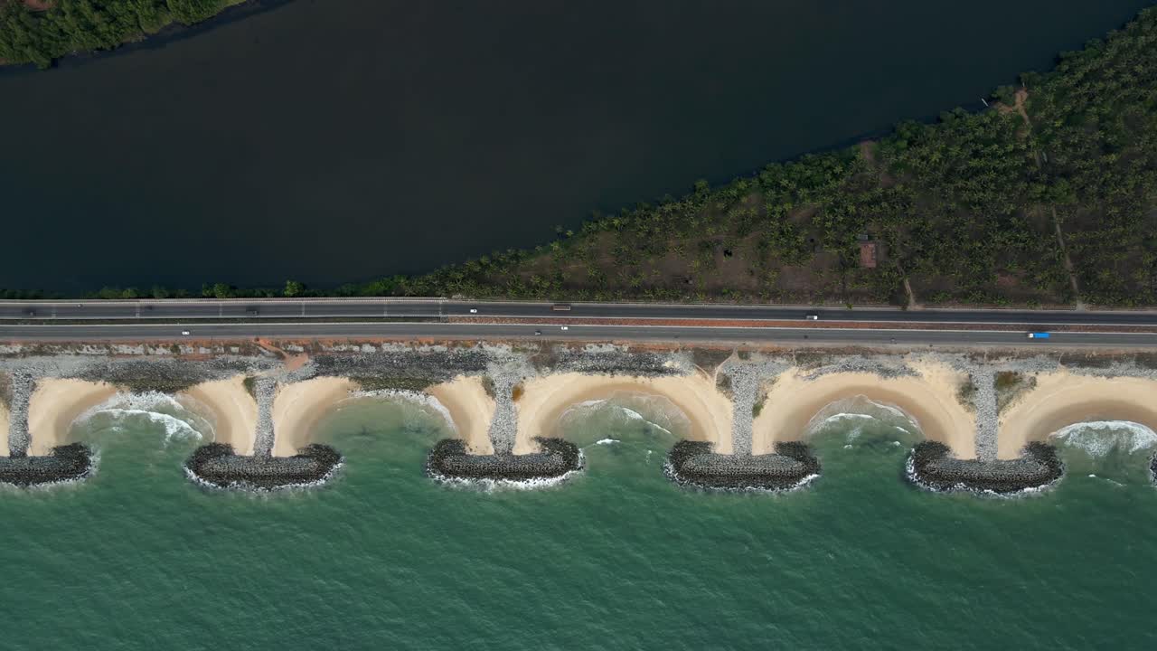 Coastal Road and Sea Wall in Aerial View