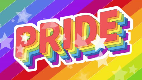 animation of floating stars over pride text and rainbow