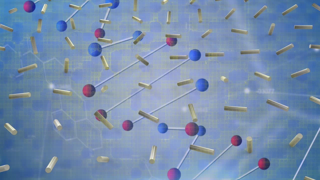 파란색 배경 위에 과학 데이터 처리의 애니메이션