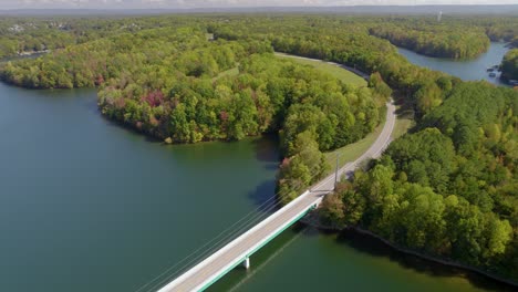 aerial orbit over tim's ford lake, tn in early autumn