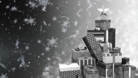 nieve cayendo y regalos de navidad