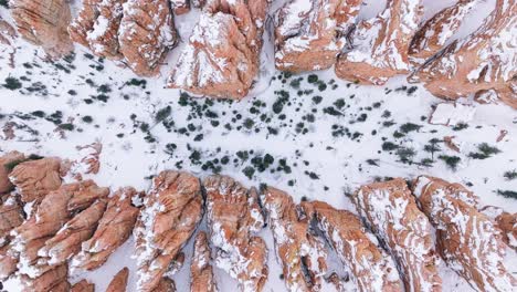 top down view of snow covered bryce national park in utah, united states - drone shot