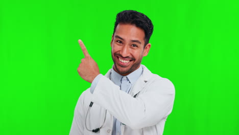 Pointing,-doctor-and-Asian-man-with-green-screen