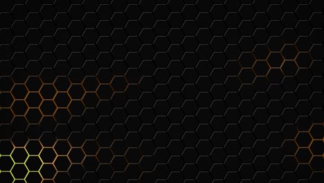 dark hexagon geometry glowing tiles 3d animation neon led luminance light shapes cyber digital pattern technology background color dark brown