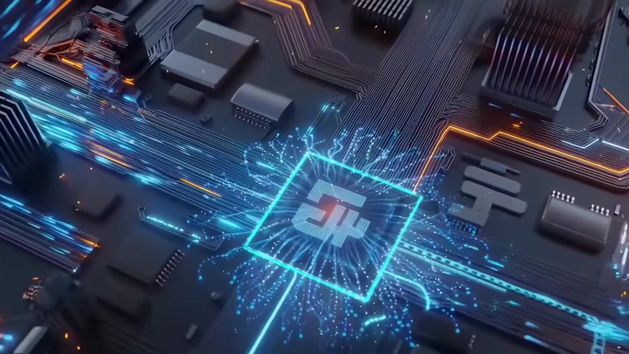 Digital Processor Chip Processing Data on Circuit Board