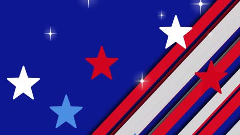 animation of white and red stripes and stars on blue background