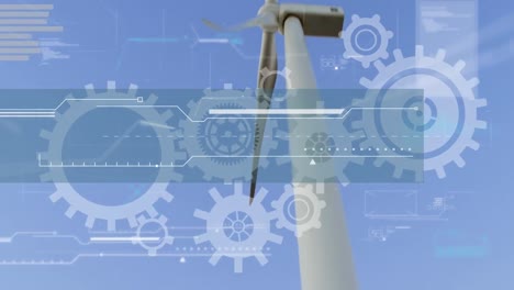 animation of cogs and data processing over wind turbine