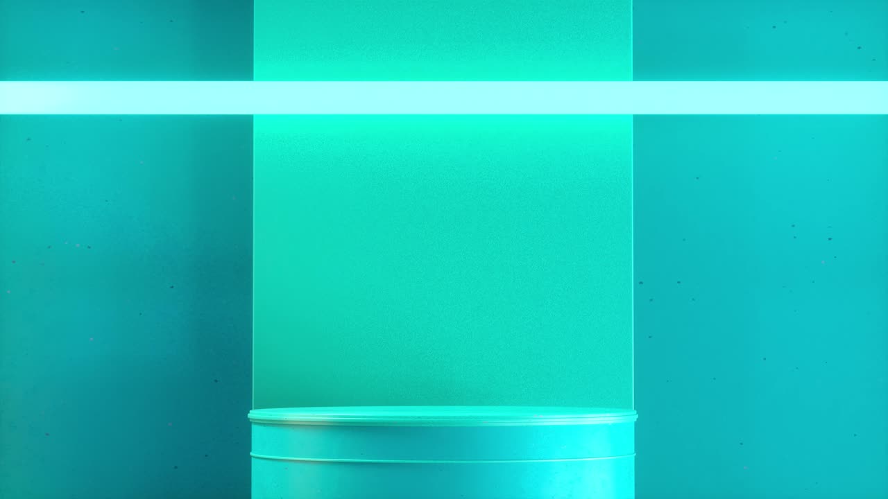 blue 3d render cylinder stand podium with yellow neon light, animation