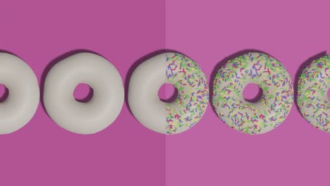 seamless pattern on sprinkling white chocolate donuts on pink abstract background