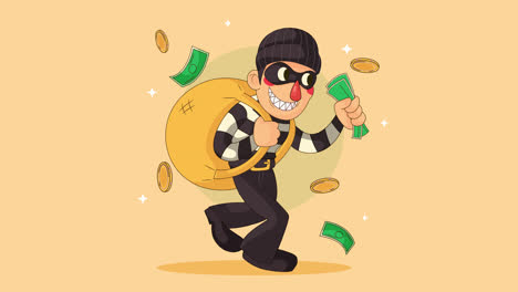 cartoon thief with money bag